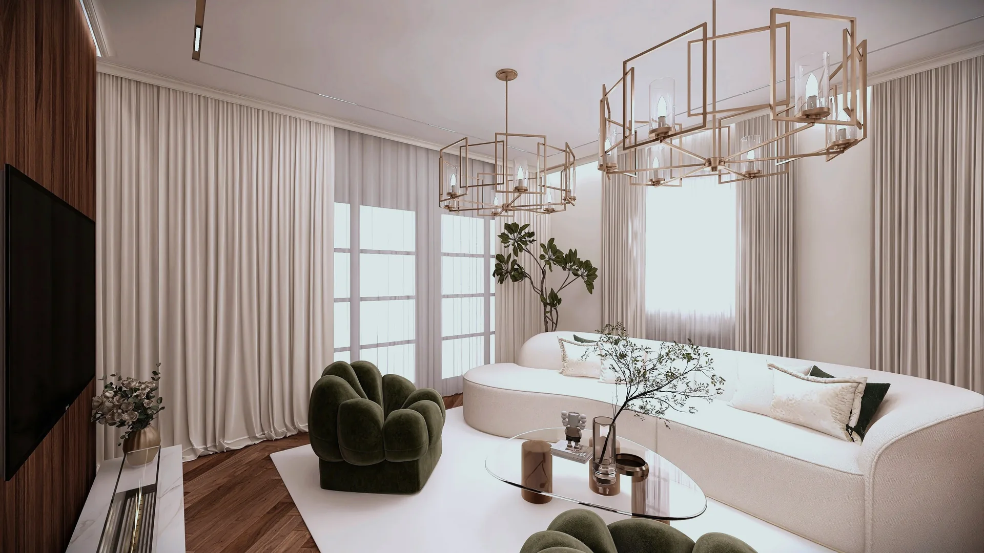 Pariser Apartment, visualisiertes klassisch-modernes Raumkonzept
